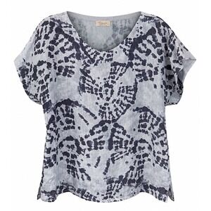 Bellambra 100% Linen Top Made in Italy Sz M Blue Gray Butterfly Coastal Beachy